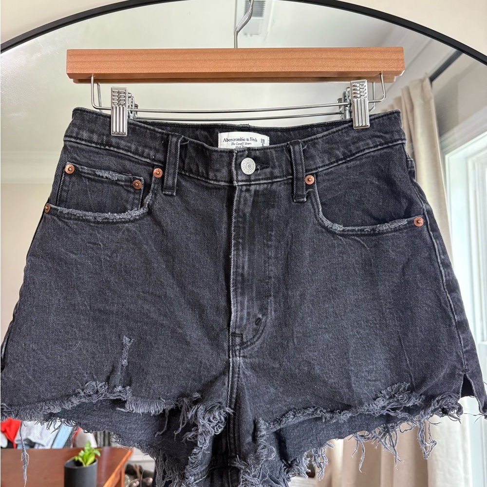 Abercrombie & Fitch Charcoal Black Frayed Denim Shorts